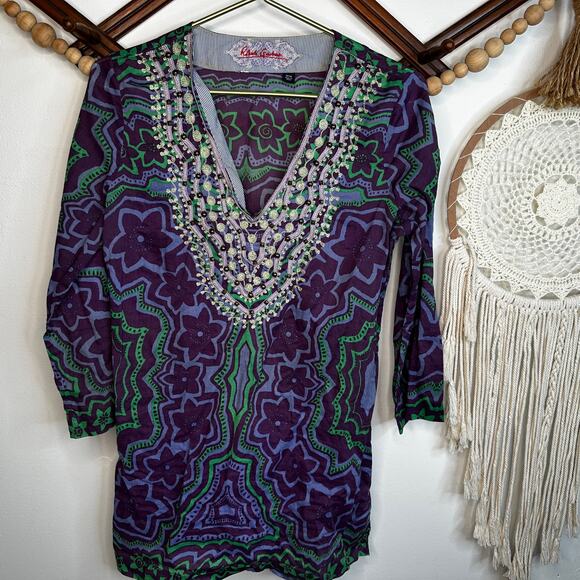 Robert Graham Tops - Robert Graham Purple Paisley Embellished Boho Tunic Top